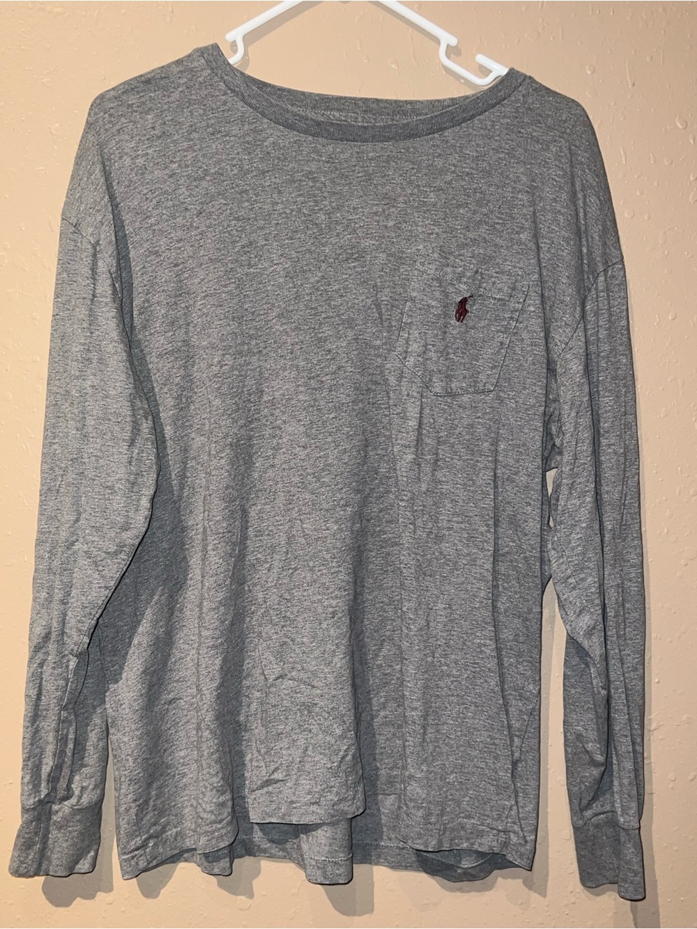 Polo by Ralph Lauren Long Sleeve Pocket Tee - Heather Gray with Burgundy Pony